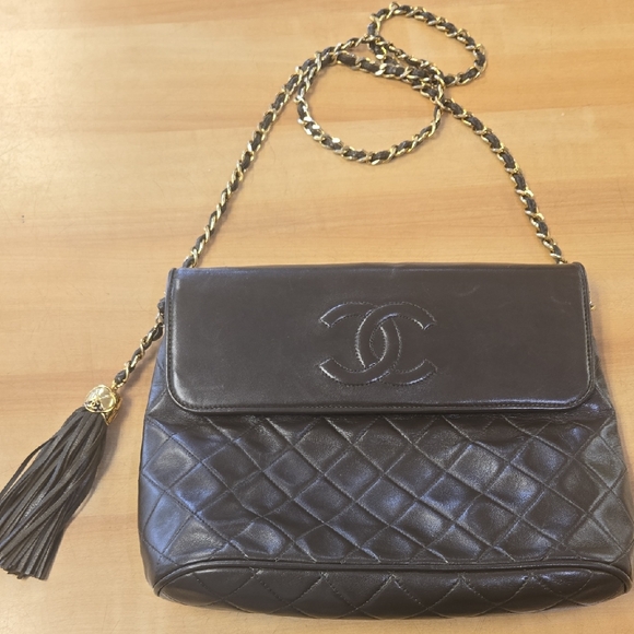 CHANEL Handbags - Chanel Dark Brown Quilted Shoulder Bag with Tassel